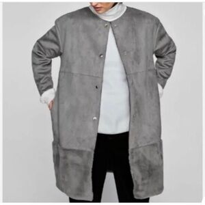 NWOT Zara Faux Suede & Fur Trimmed Coat SZ M